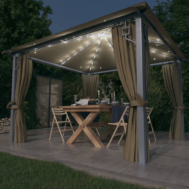 Paviljong Med Gardin &amp; Ljusslinga Led 3X3 M Aluminium