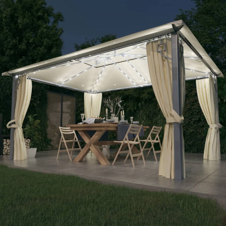 Paviljong Med Gardin &amp; Ljusslinga Led 3X3 M Aluminium