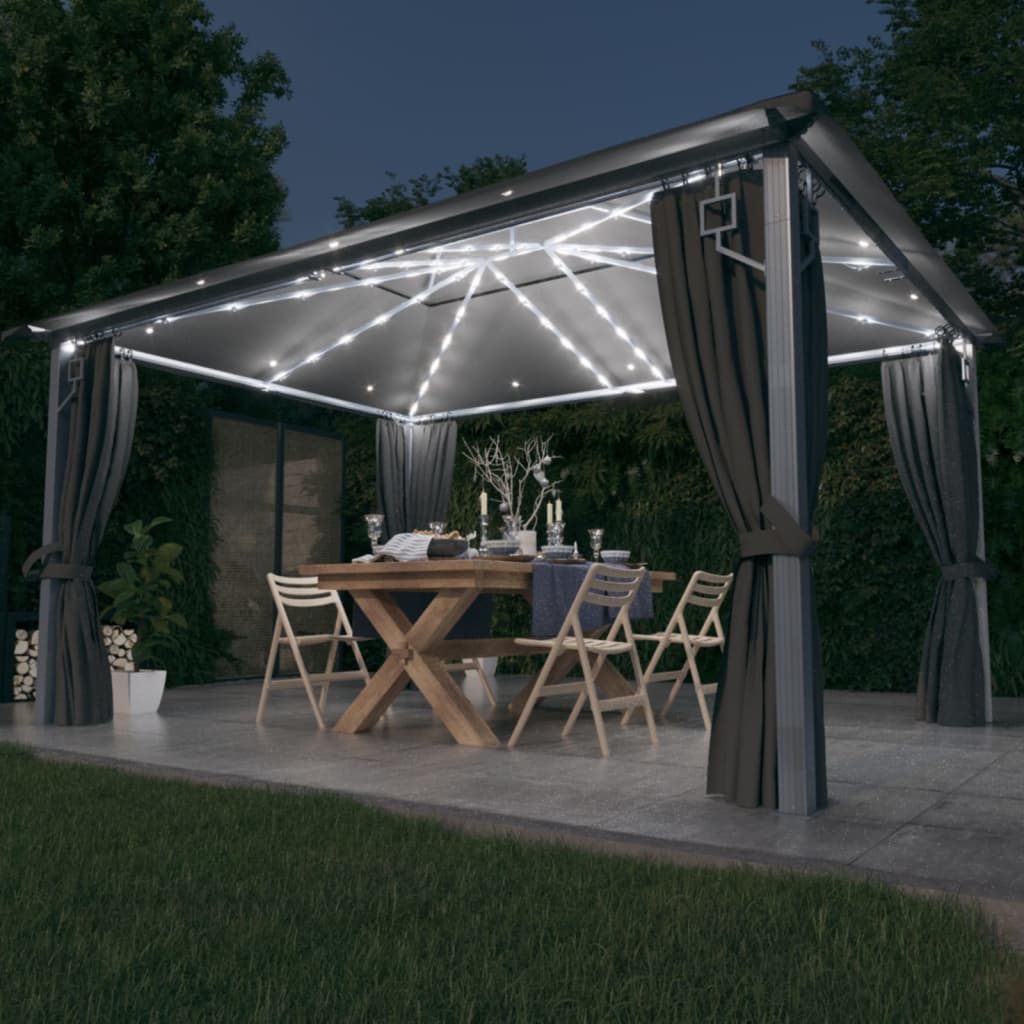 Paviljong Med Gardin &amp; Ljusslinga Led 3X3 M Aluminium