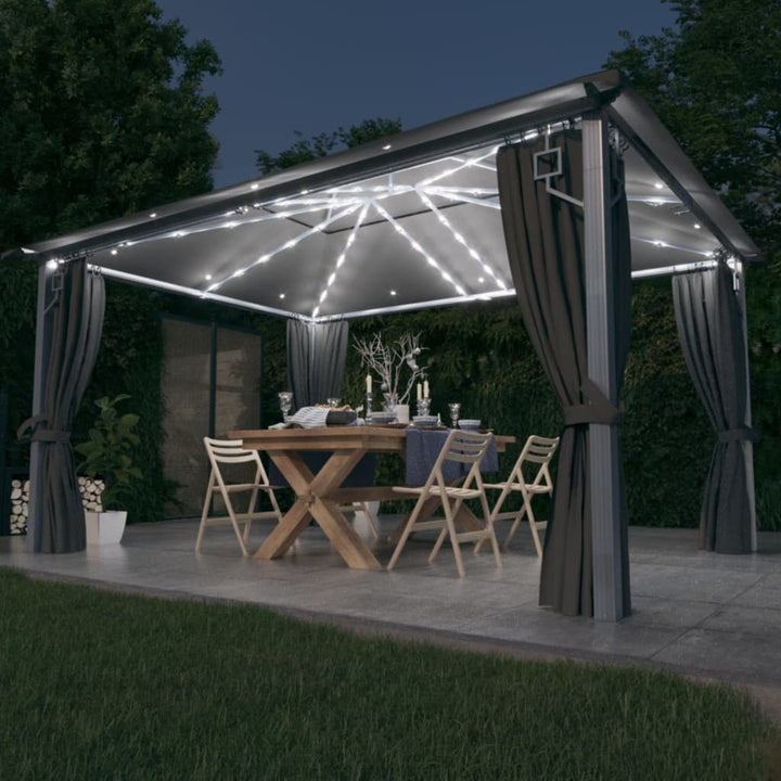 Paviljong Med Gardin &amp; Ljusslinga Led 3X3 M Aluminium