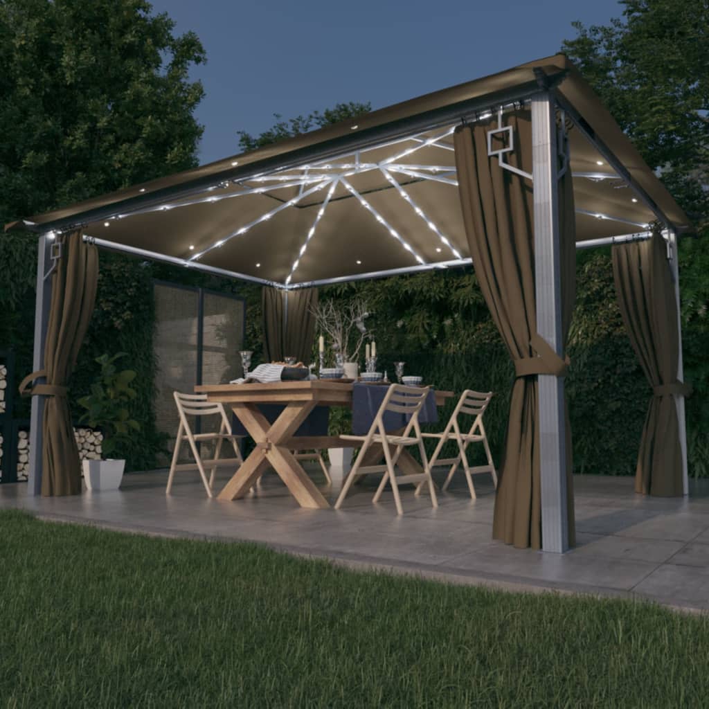 Paviljong Med Gardin &amp; Ljusslinga Led 3X3 M Aluminium