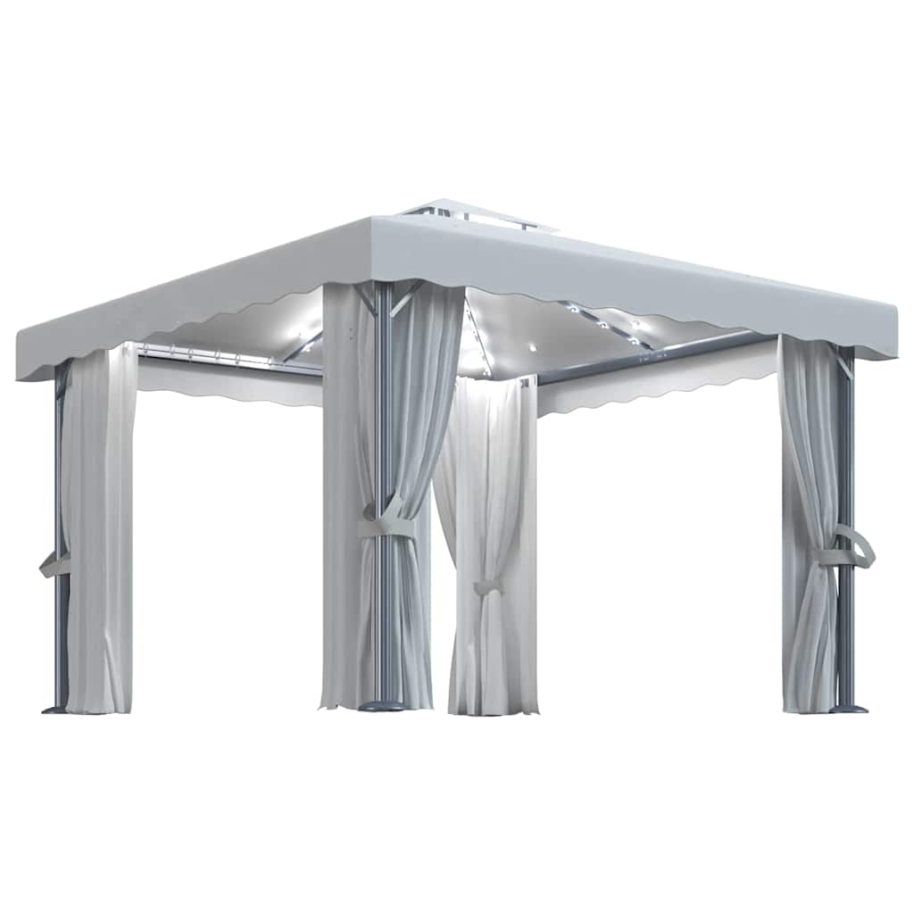 Paviljong Med Draperi Och Ljusslinga Led Gräddvit