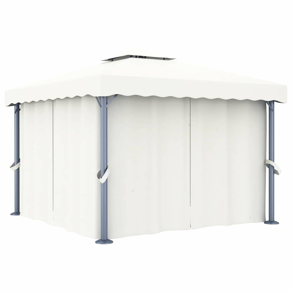 Paviljong Med Draperi Och Ljusslinga Led Gräddvit