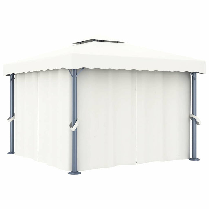 Paviljong Med Draperi Och Ljusslinga Led Gräddvit