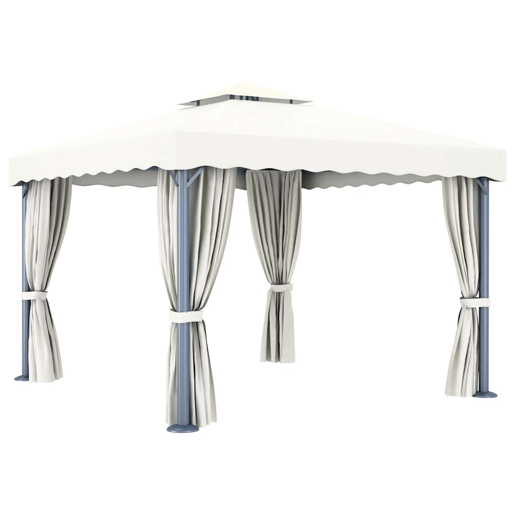 Paviljong Med Draperi Och Ljusslinga Led Gräddvit
