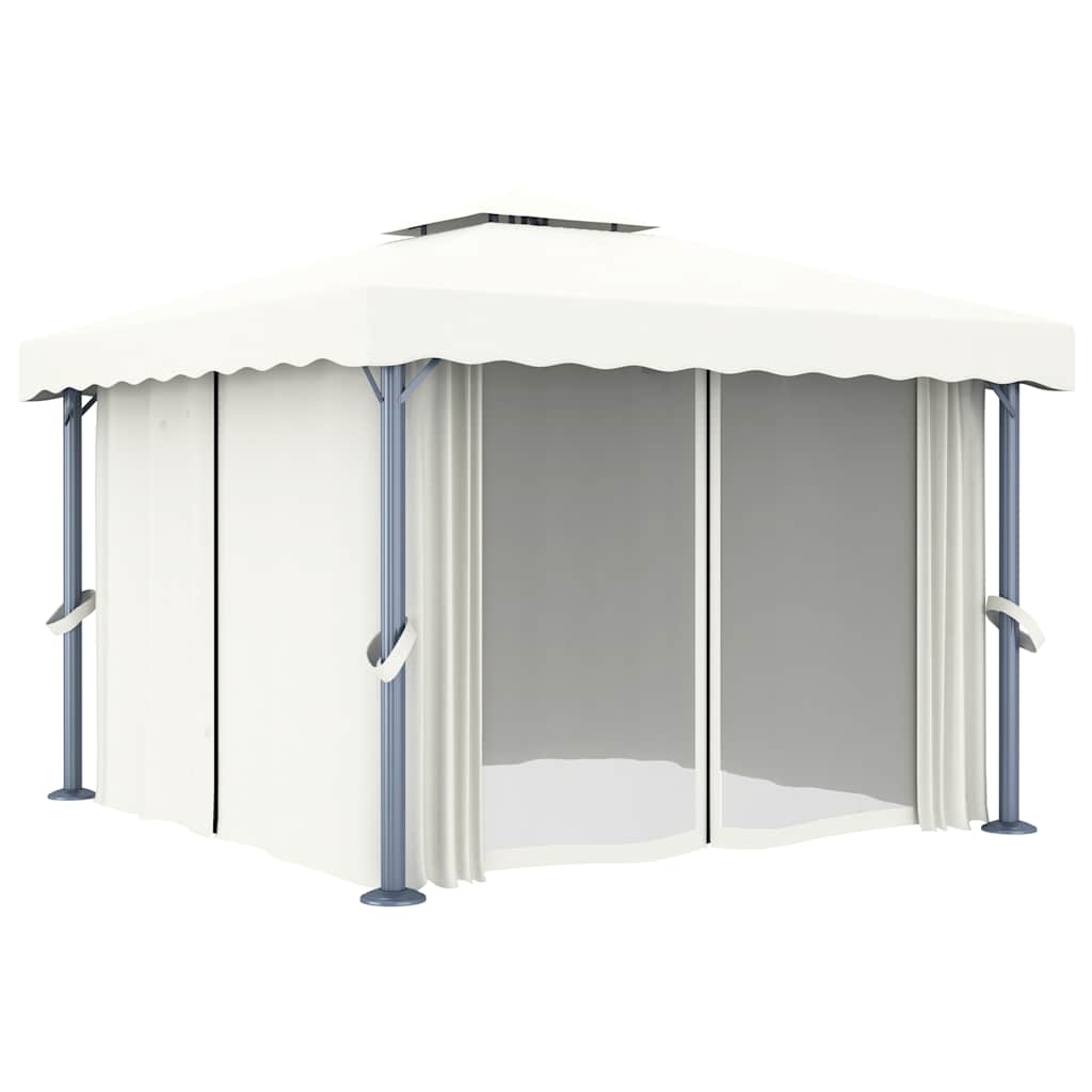 Paviljong Med Draperi Och Ljusslinga Led Gräddvit