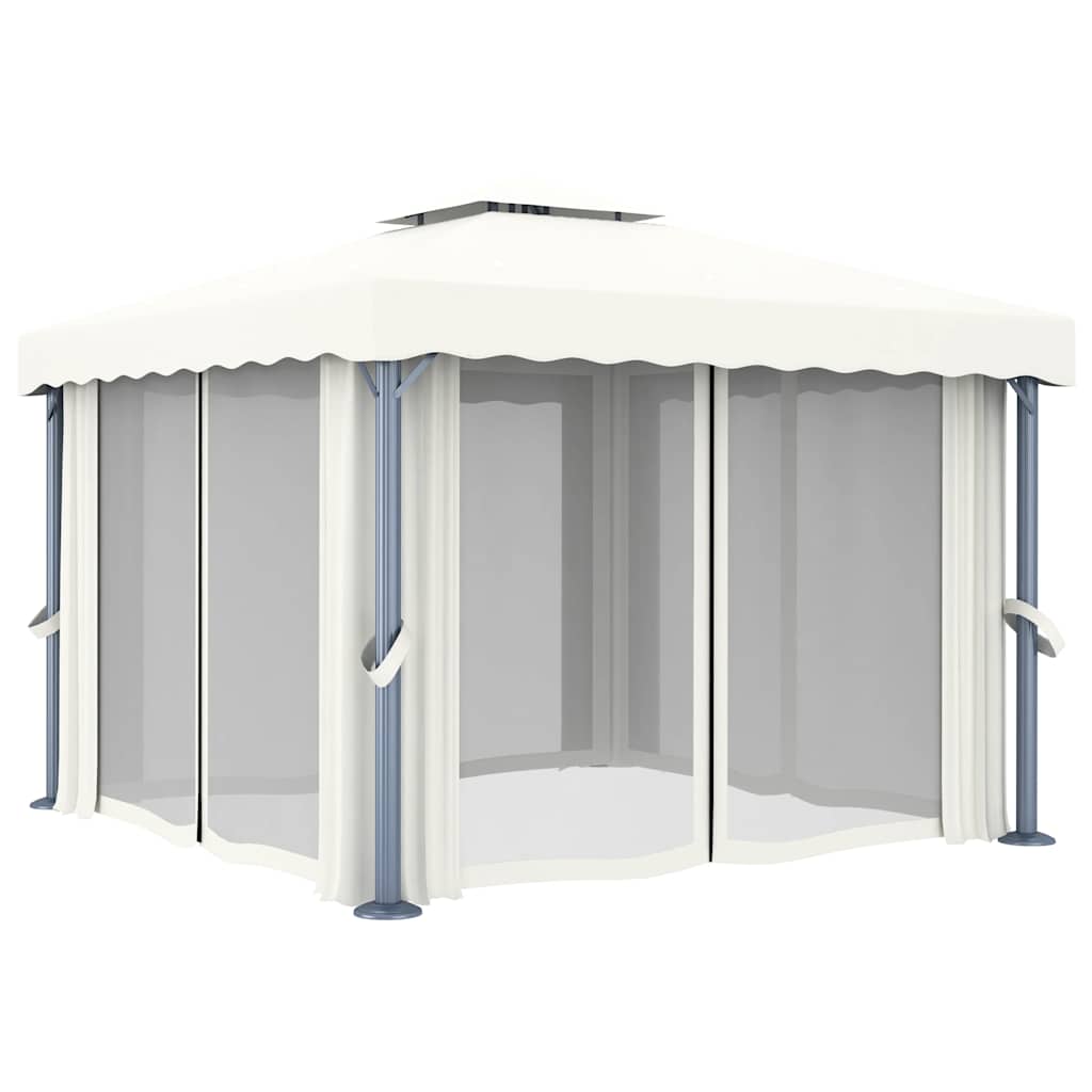 Paviljong Med Draperi Och Ljusslinga Led Gräddvit