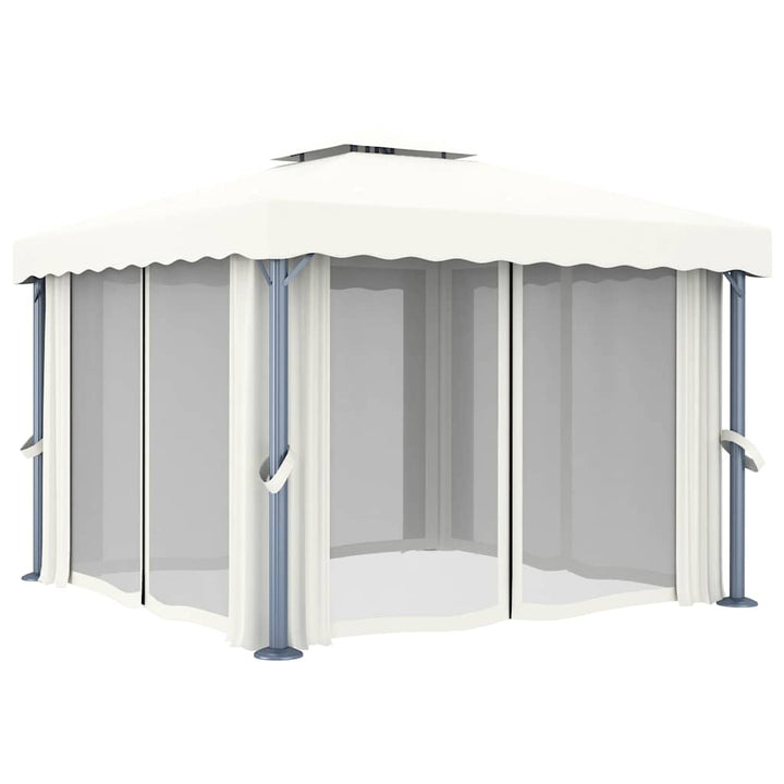 Paviljong Med Draperi Och Ljusslinga Led Gräddvit