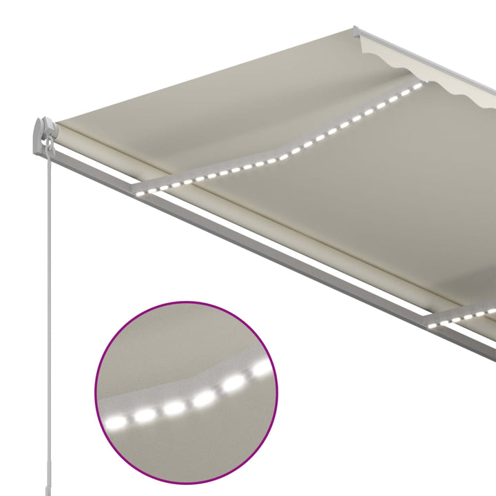 Markis Manuellt Infällbar Med Led Gräddvit