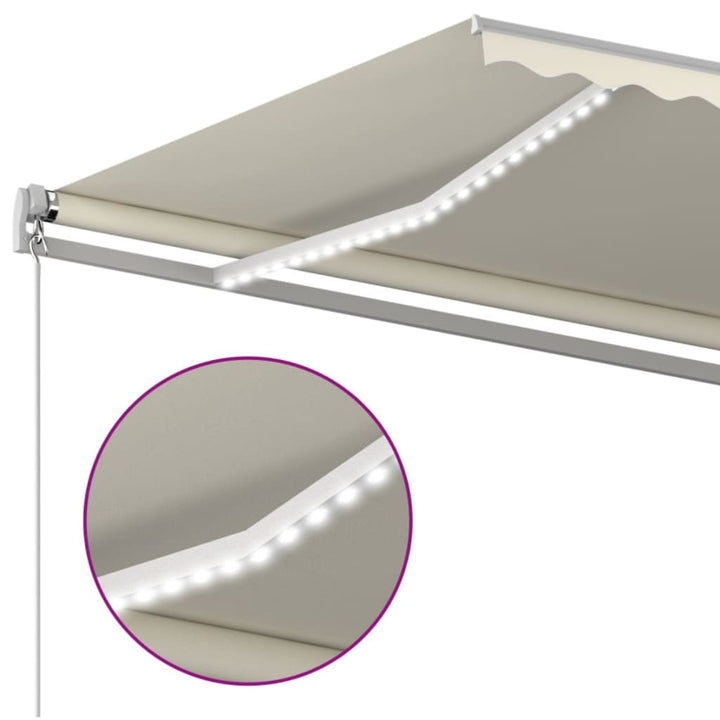 Markis Manuellt Infällbar Med Led Gräddvit