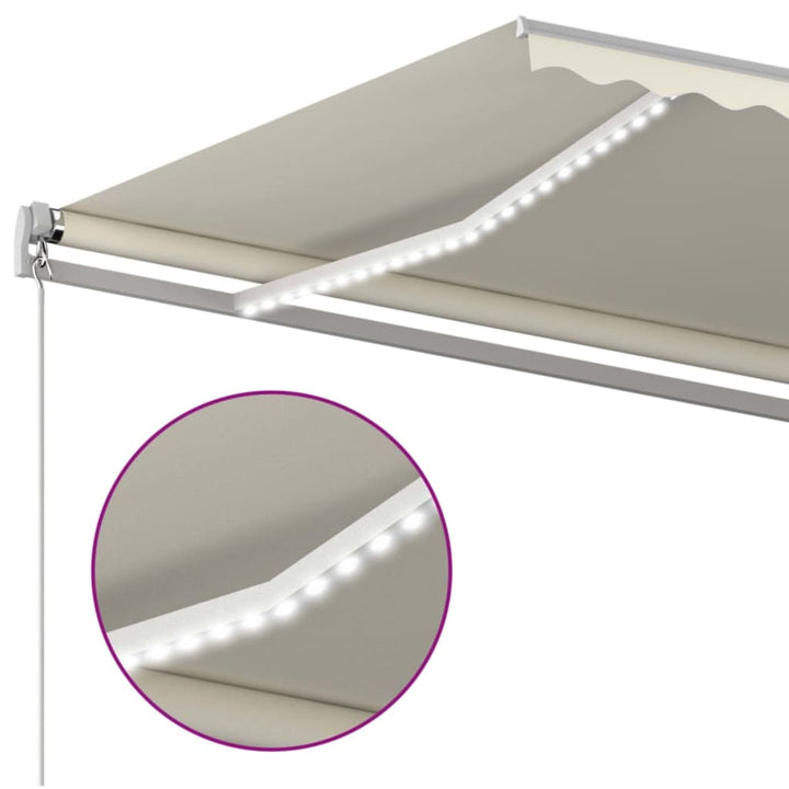 Markis Manuellt Infällbar Med Led Gräddvit