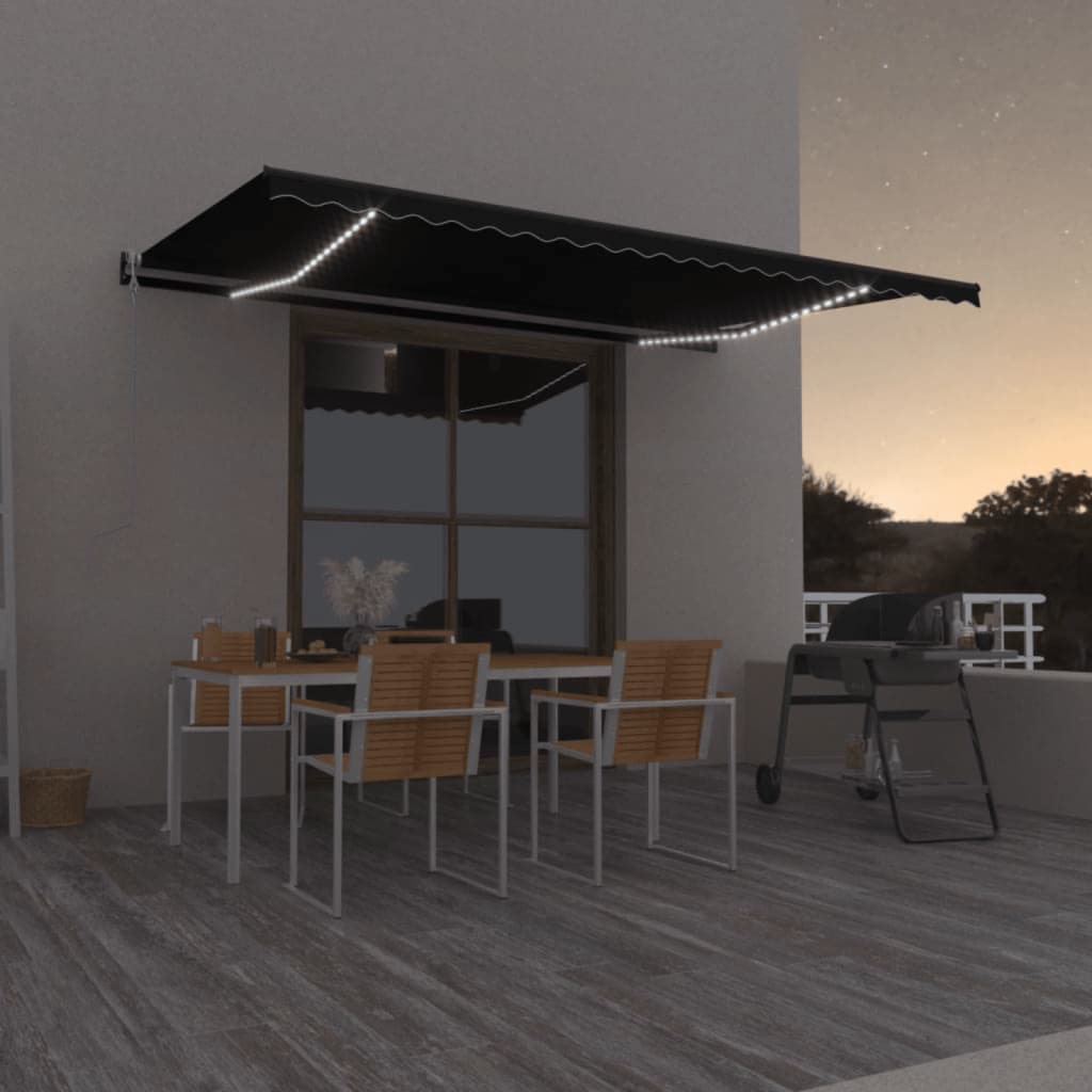 Markis Automatiskt Infällbar Med Leds Antracit&amp;Vit