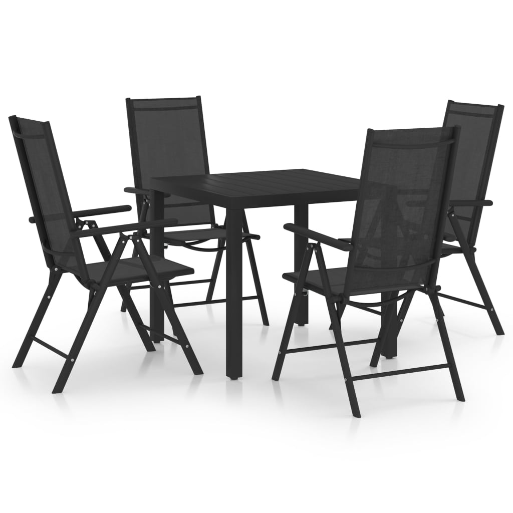Matgrupp För Trädgården 5 Delar Aluminium Svart