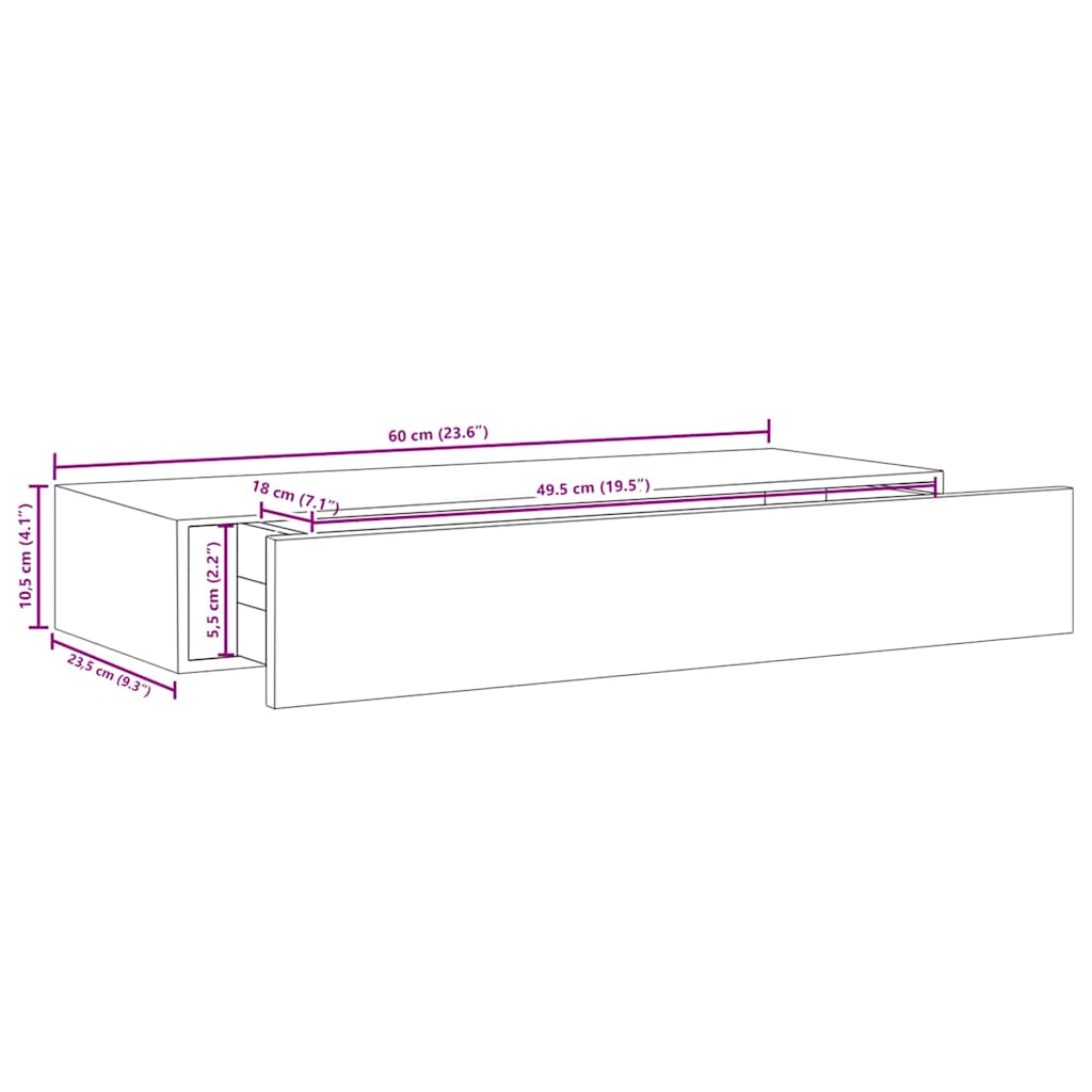 Väggmonterad Låda 2 St 60X23,5X10 Cm Mdf