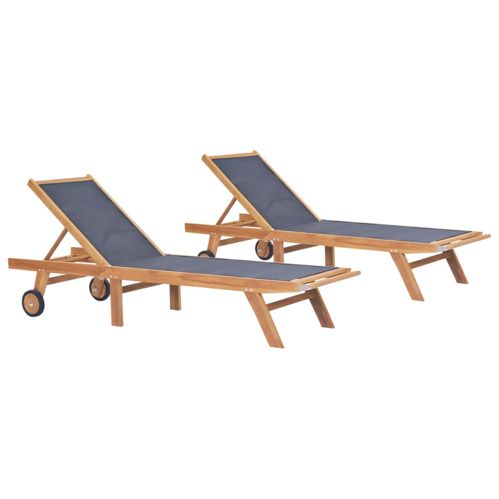 Hopfällbara Solsängar Med Hjul 2 St Massiv Teak Och Textil
