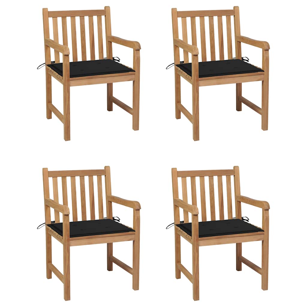 Trädgårdsstolar 2 St Med Rödrutiga Dynor Massiv Teak