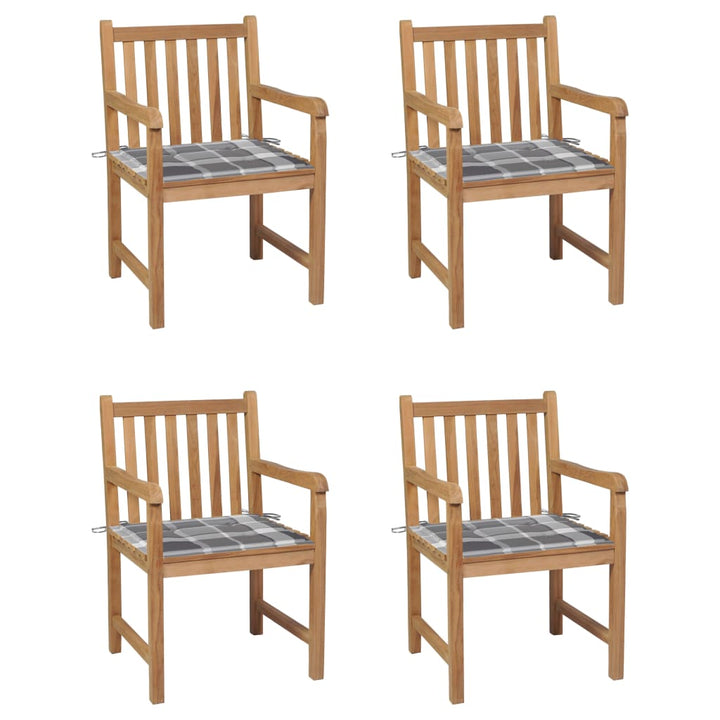Trädgårdsstolar 2 St Med Rödrutiga Dynor Massiv Teak