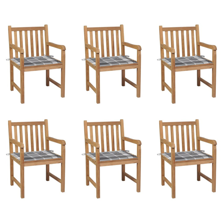 Trädgårdsstolar 2 St Med Rödrutiga Dynor Massiv Teak