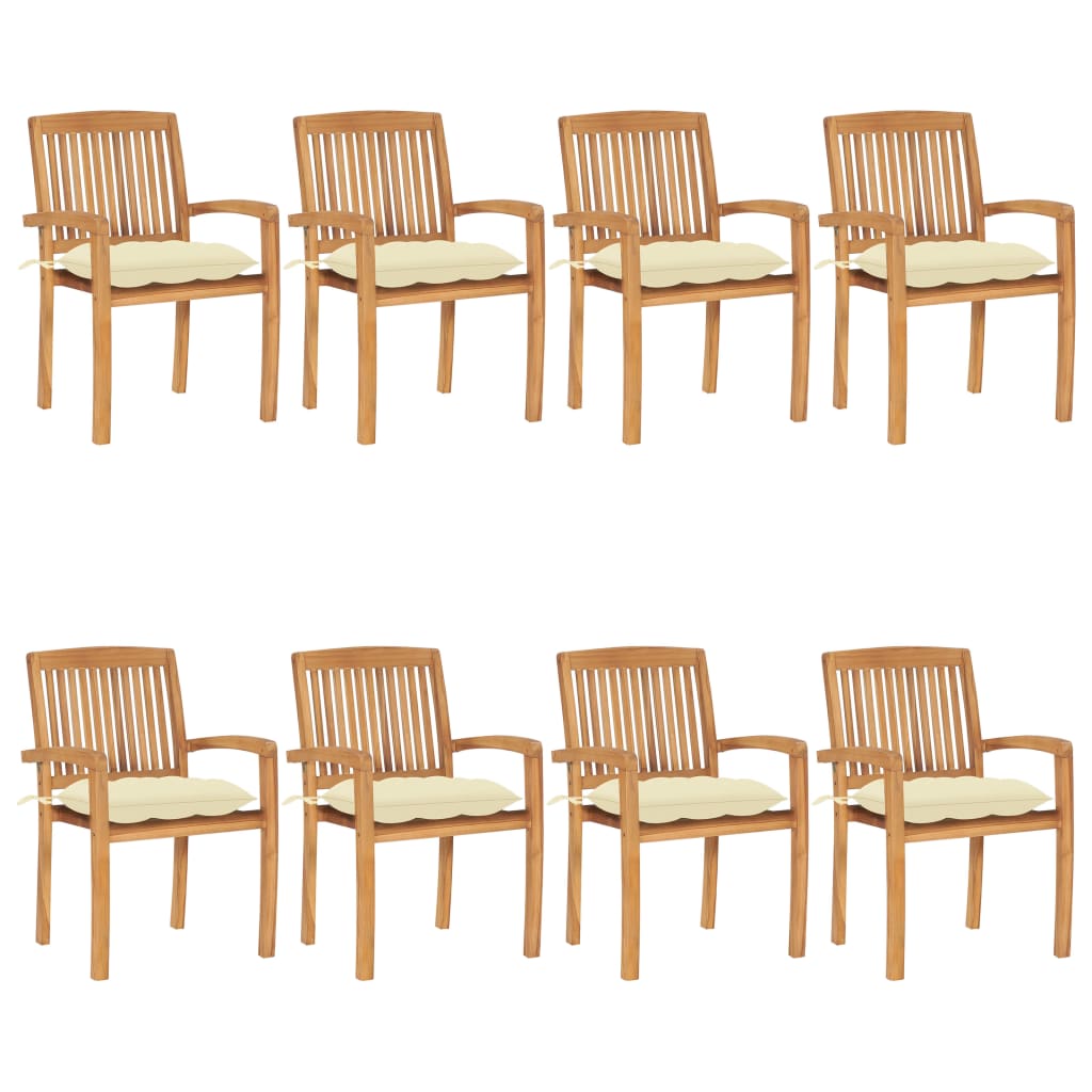 Stapelbara Trädgårdsstolar Med Dynor 8 St Massiv Teak