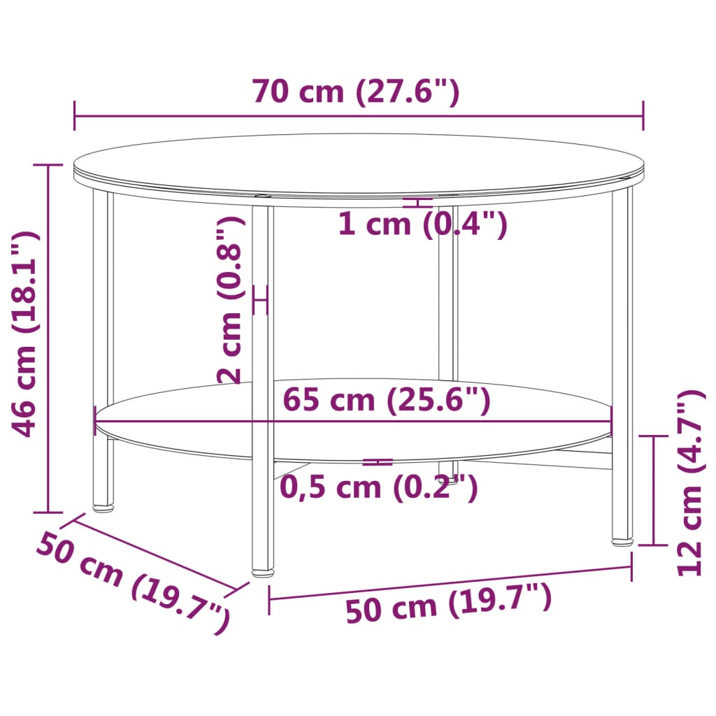 Soffbord 70 Cm Härdat Glas