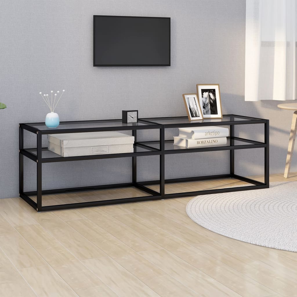 Tv-Bänk Svart Marmor 220X40X40,5 Cm Härdat Glas