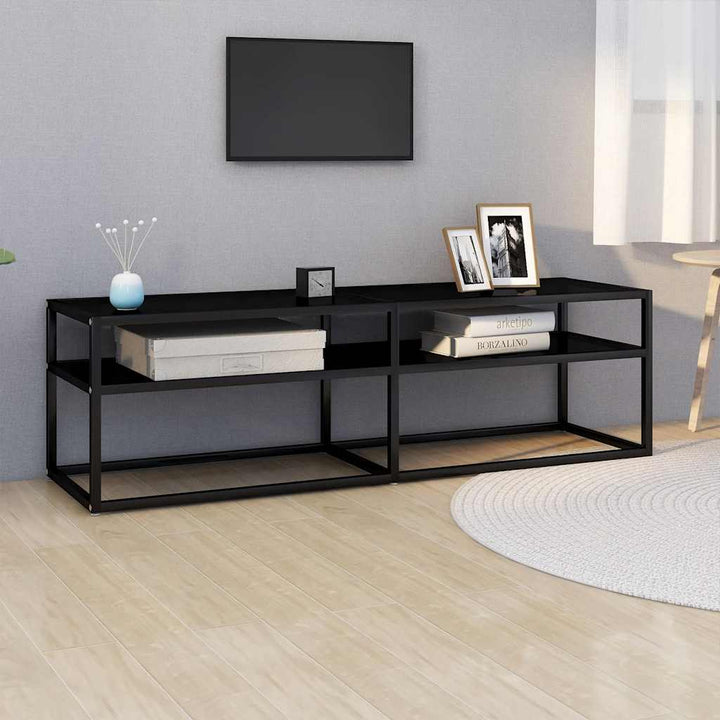 Tv-Bänk Svart Marmor 220X40X40,5 Cm Härdat Glas