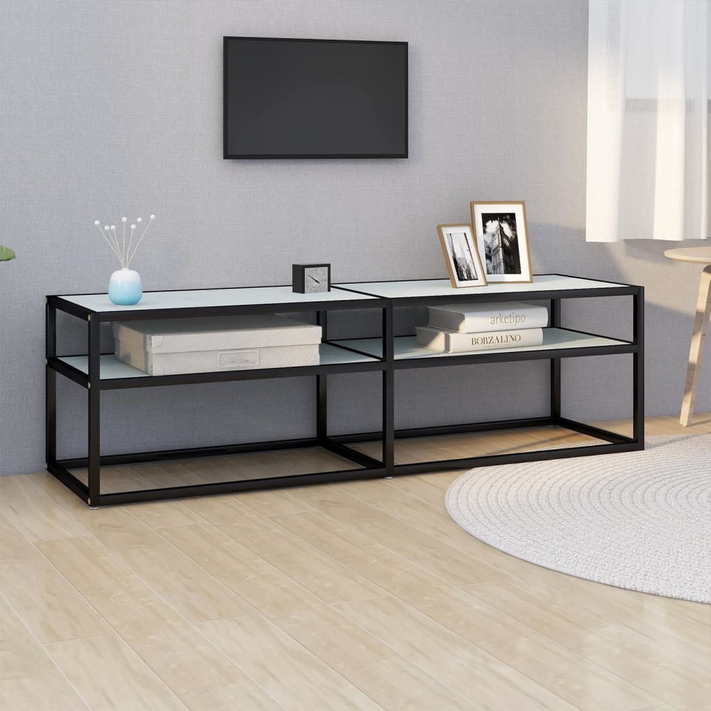 Tv-Bänk Svart Marmor 220X40X40,5 Cm Härdat Glas