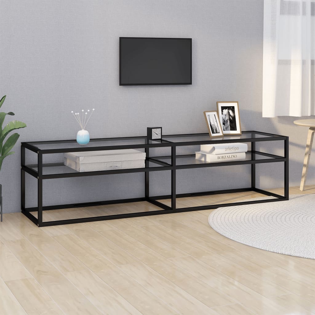 Tv-Bänk Svart Marmor 220X40X40,5 Cm Härdat Glas