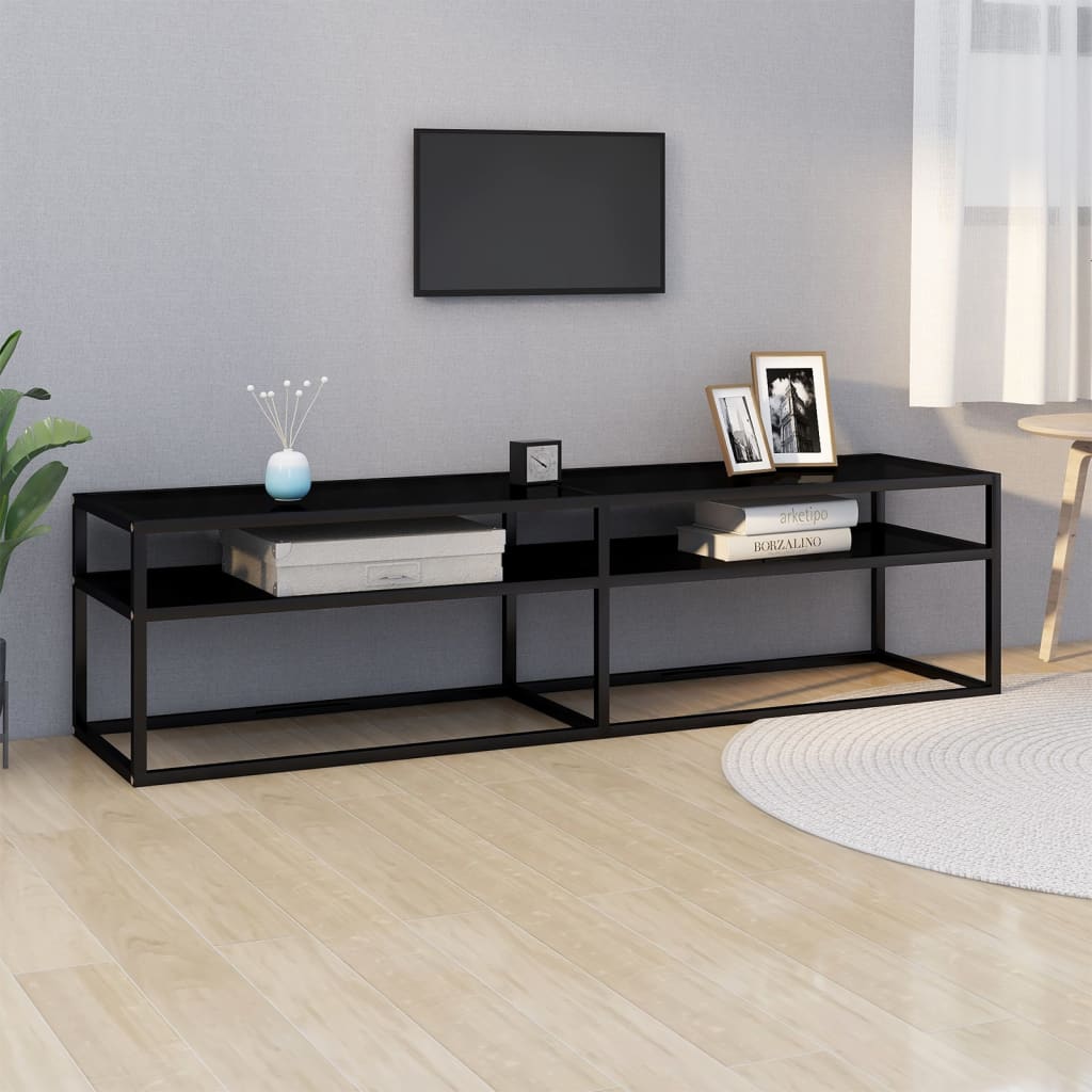 Tv-Bänk Svart Marmor 220X40X40,5 Cm Härdat Glas