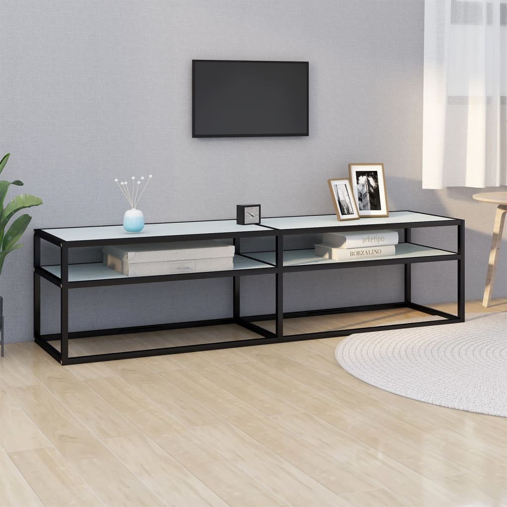 Tv-Bänk Svart Marmor 220X40X40,5 Cm Härdat Glas