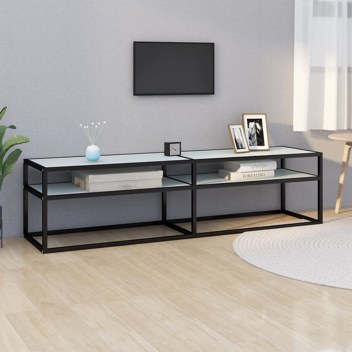 Tv-Bänk Svart Marmor 220X40X40,5 Cm Härdat Glas