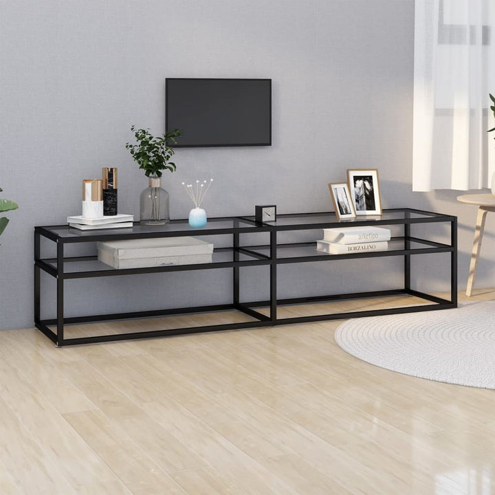 Tv-Bänk Svart Marmor 220X40X40,5 Cm Härdat Glas