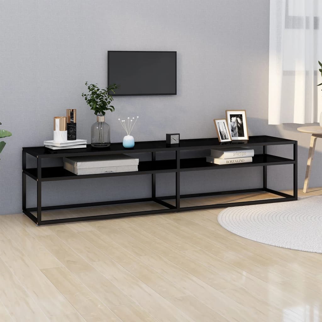 Tv-Bänk Svart Marmor 220X40X40,5 Cm Härdat Glas