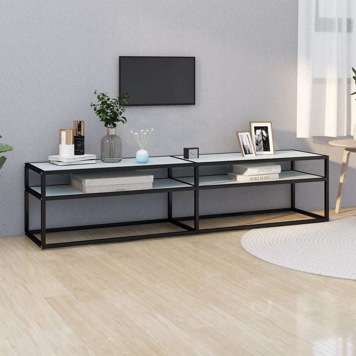 Tv-Bänk Svart Marmor 220X40X40,5 Cm Härdat Glas