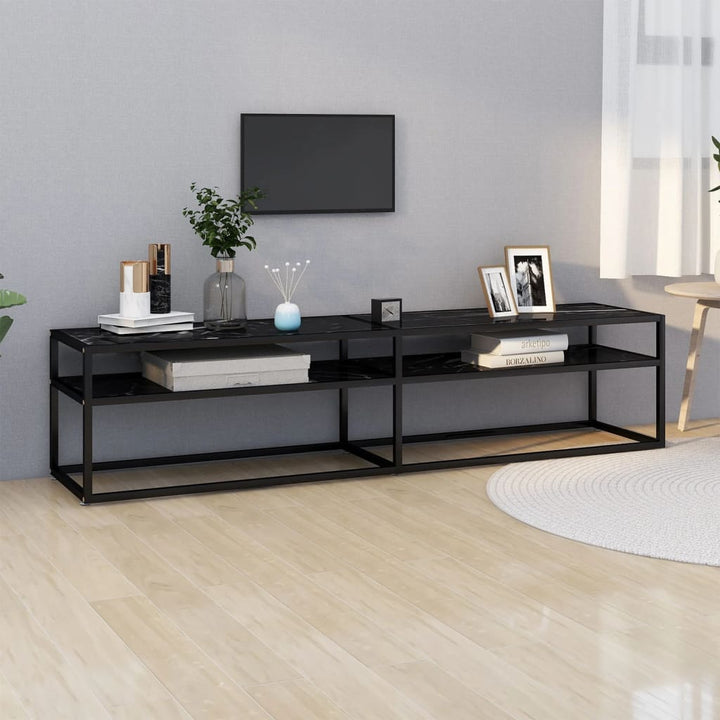 Tv-Bänk Svart Marmor 220X40X40,5 Cm Härdat Glas