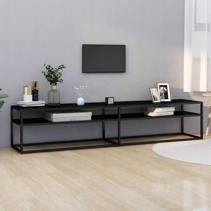 Tv-Bänk Svart Marmor 220X40X40,5 Cm Härdat Glas