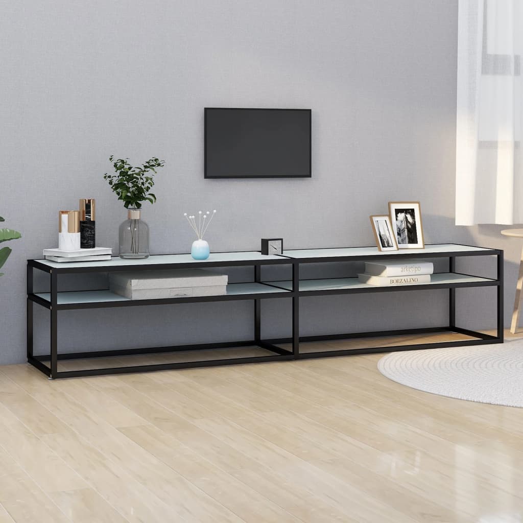 Tv-Bänk Svart Marmor 220X40X40,5 Cm Härdat Glas