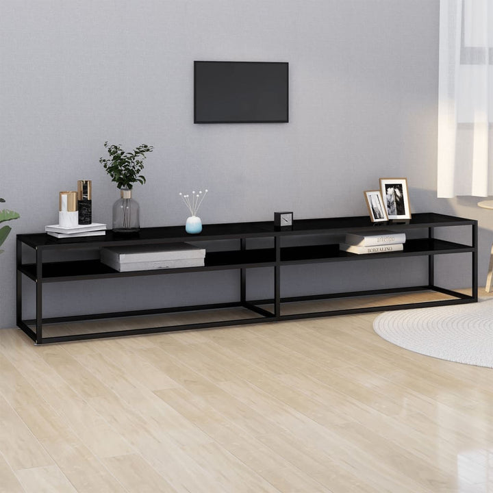 Tv-Bänk Svart Marmor 220X40X40,5 Cm Härdat Glas