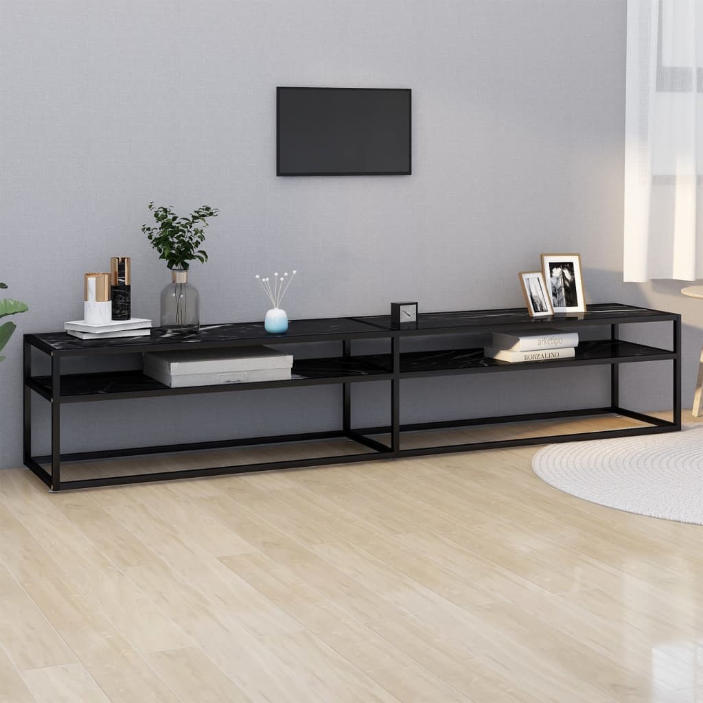 Tv-Bänk Svart Marmor 220X40X40,5 Cm Härdat Glas