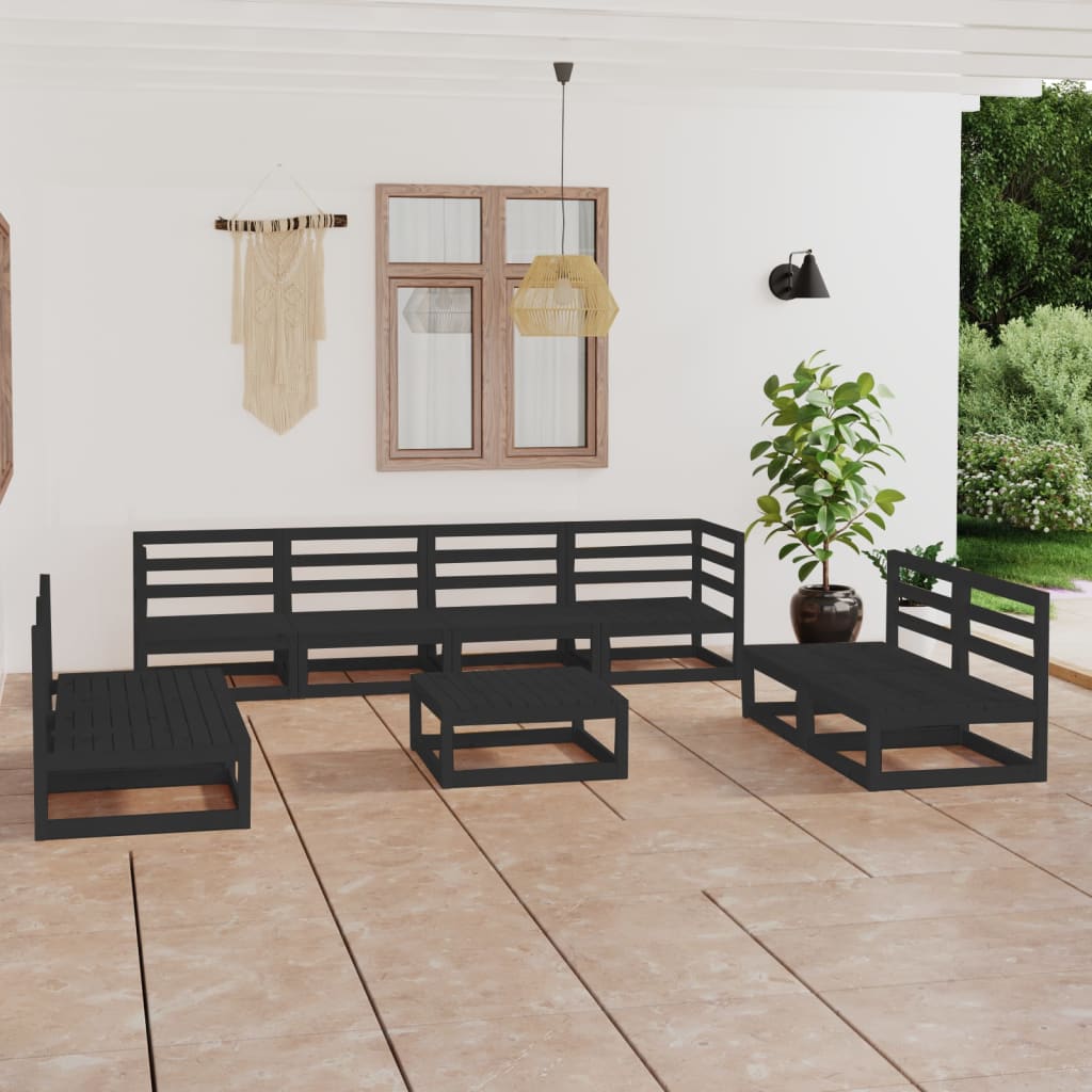 Loungegrupp För Trädgården Med Dynor 9 Delar Massiv Furu