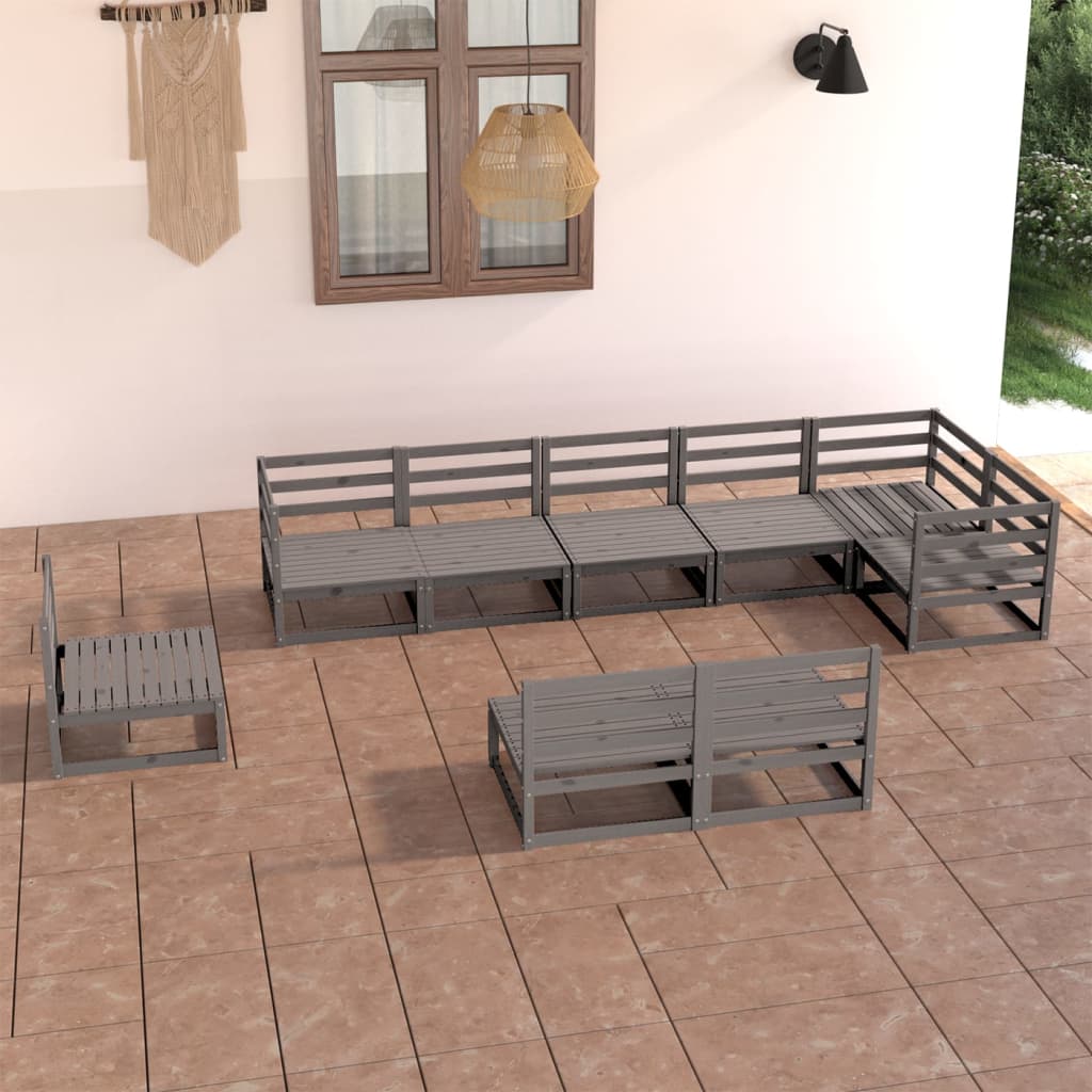Loungegrupp För Trädgården Med Dynor 9 Delar Massiv Furu
