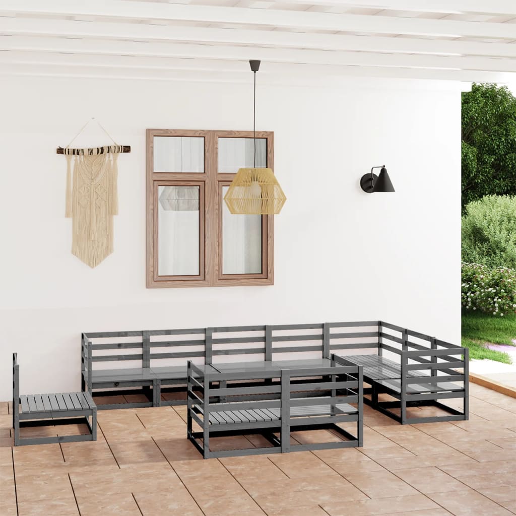 Loungegrupp 10 Delar Massiv Furu