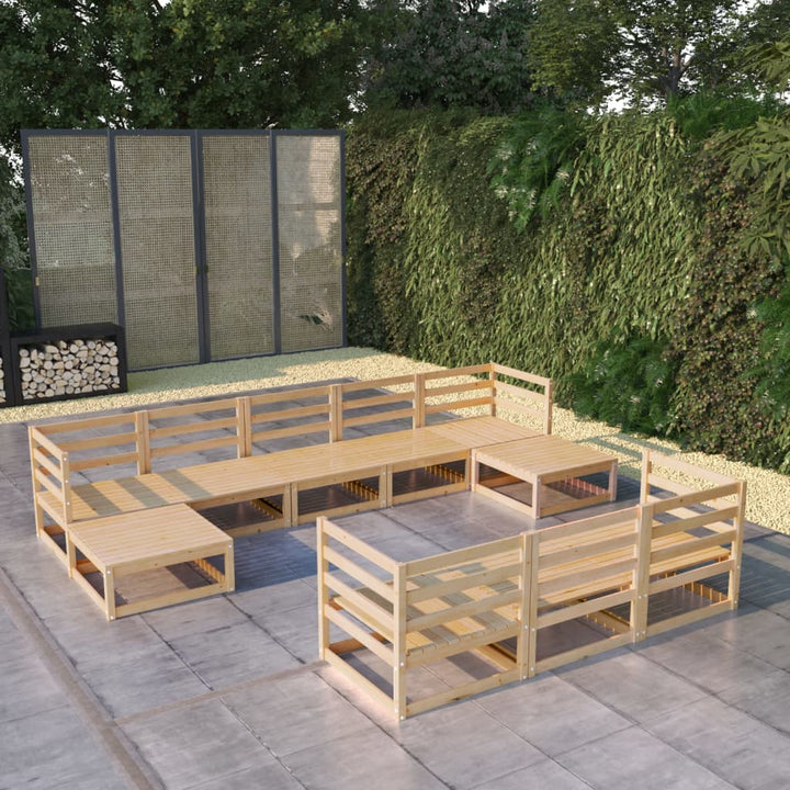 Loungegrupp För Trädgården Med Dynor 10 Delar Massiv Furu