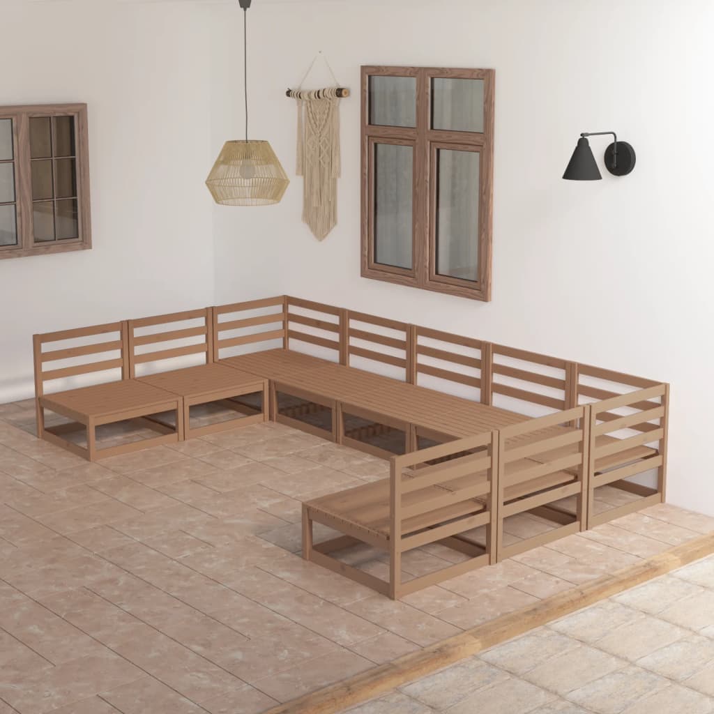 Loungegrupp För Trädgården Med Dynor 9 Delar Massiv Furu