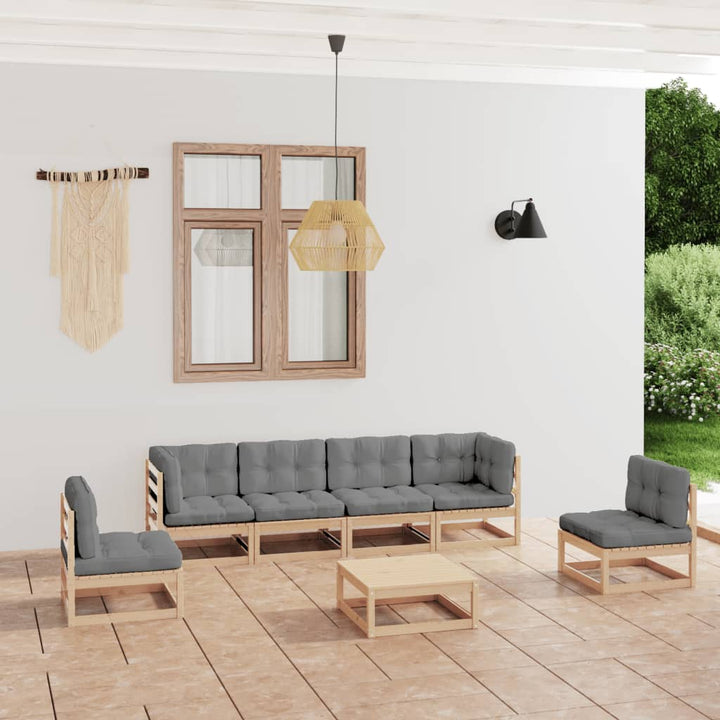 Loungegrupp För Trädgården Med Dynor 7 Delar Massiv Furu