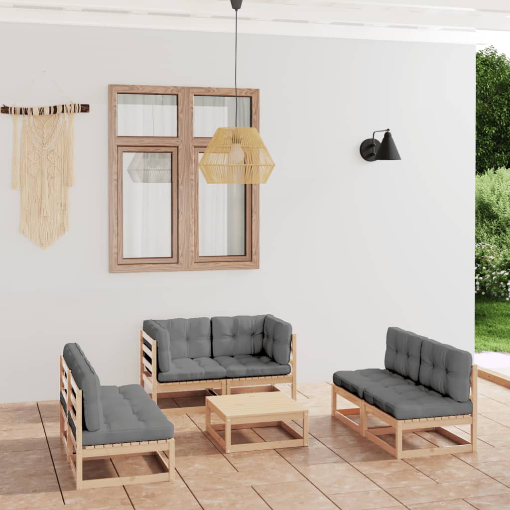 Loungegrupp För Trädgården Med Dynor 7 Delar Massiv Furu