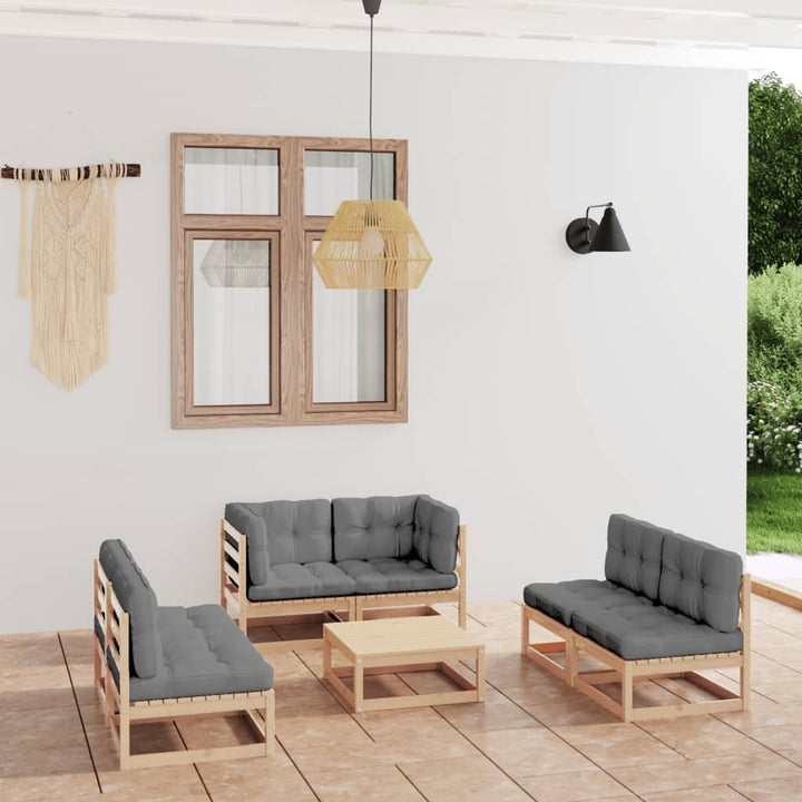 Loungegrupp För Trädgården Med Dynor 7 Delar Massiv Furu
