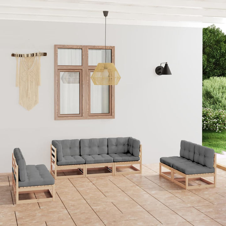 Loungegrupp För Trädgården Med Dynor 7 Delar Massiv Furu