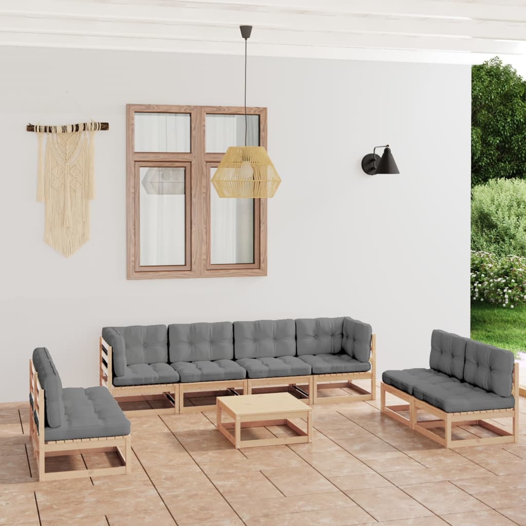 Loungegrupp För Trädgården Med Dynor 9 Delar Massiv Furu