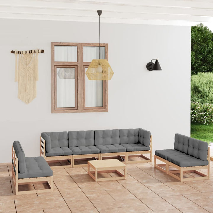 Loungegrupp För Trädgården Med Dynor 9 Delar Massiv Furu